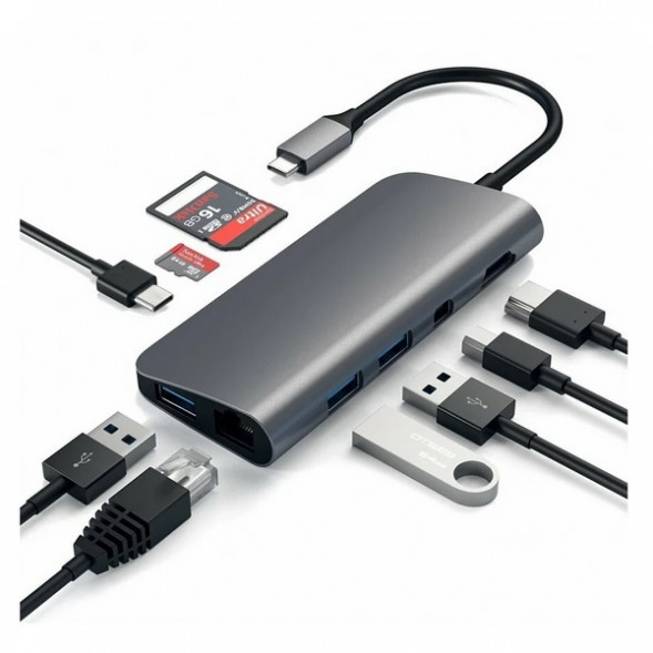 USB-концентратор Satechi Aluminum Type-C Multimedia Adapter (ST-TCMM8PA), разъемов: 4, space gray в Севастополе