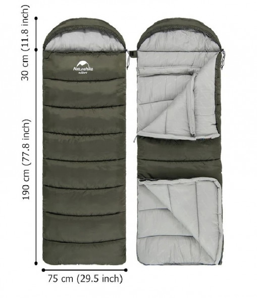Спальный мешок Naturehike U250 (Левый), зеленый в Севастополе