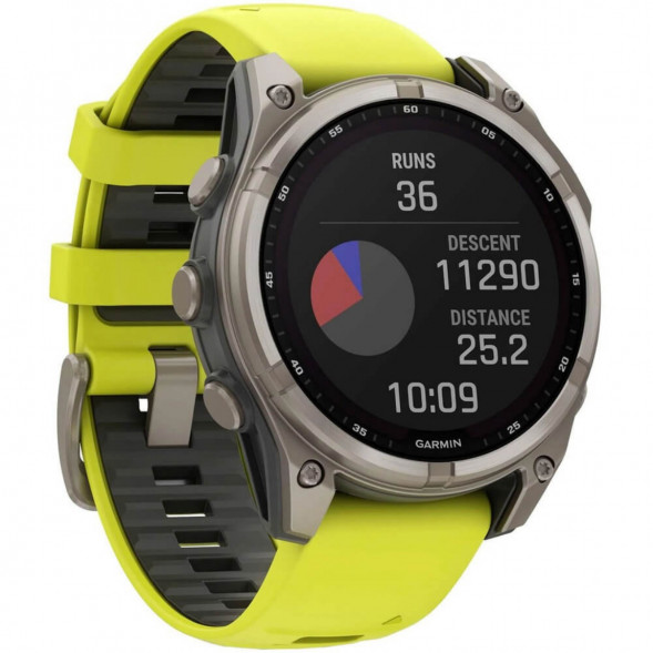 Умные часы Garmin Fenix 8, 51 мм, Solar, Sapphire Titanium with AMP Yellow/Graphite Silicone Band 010-02907-20 в Севастополе
