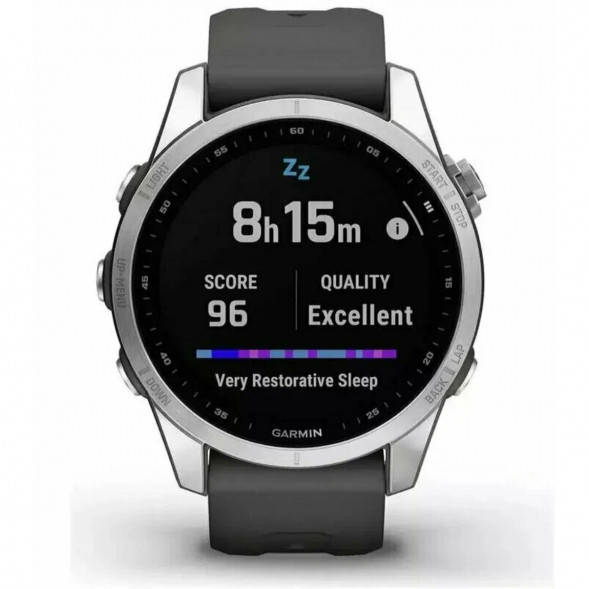Умные часы Garmin Fenix 7s серебристый с графитовым силиконовым ремешком 010-02539-01 в Севастополе