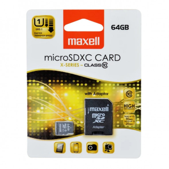 Карта памяти Maxell Micro SDXC 64 ГБ CLASS 10 с адаптером в Севастополе