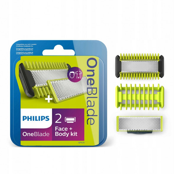 Сменные лезвия Philips OneBlade 2 шт. + 1 шт. Body kit QP620/50 в Севастополе